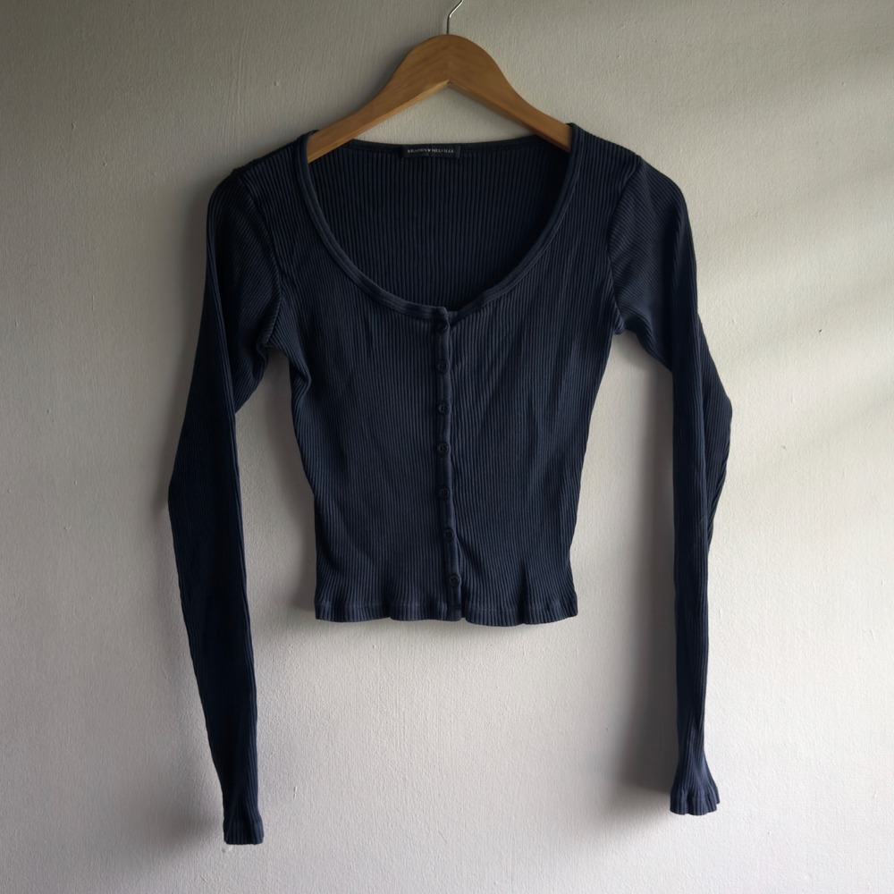 Y2K Brandy Melville Ribbed Button Front Cardigan Women One Size Blue Coquette